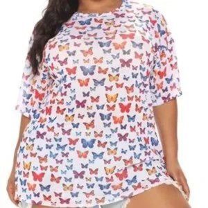 Butterfly Mesh Tunic Top - White